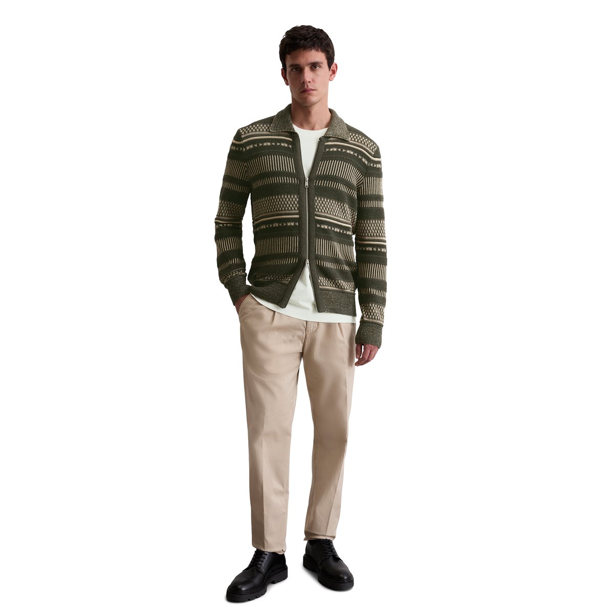 Veste en tricot avec mélange de structures vert foncé, MARC O'POLO