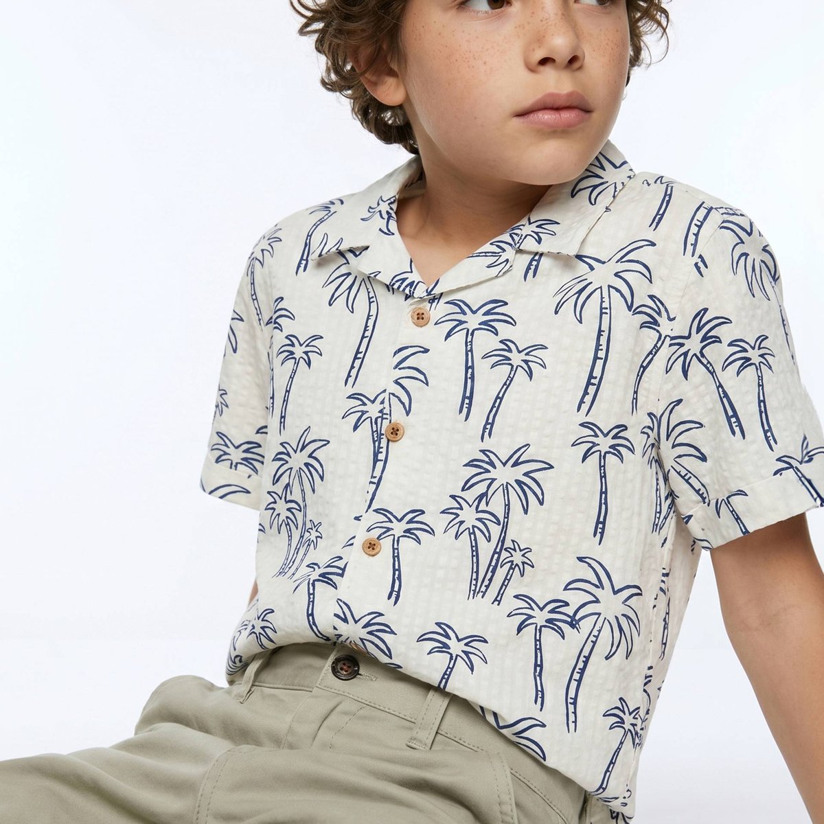 Chemise manches courtes imprimé en seersucker en coton naturel, MONOPRIX