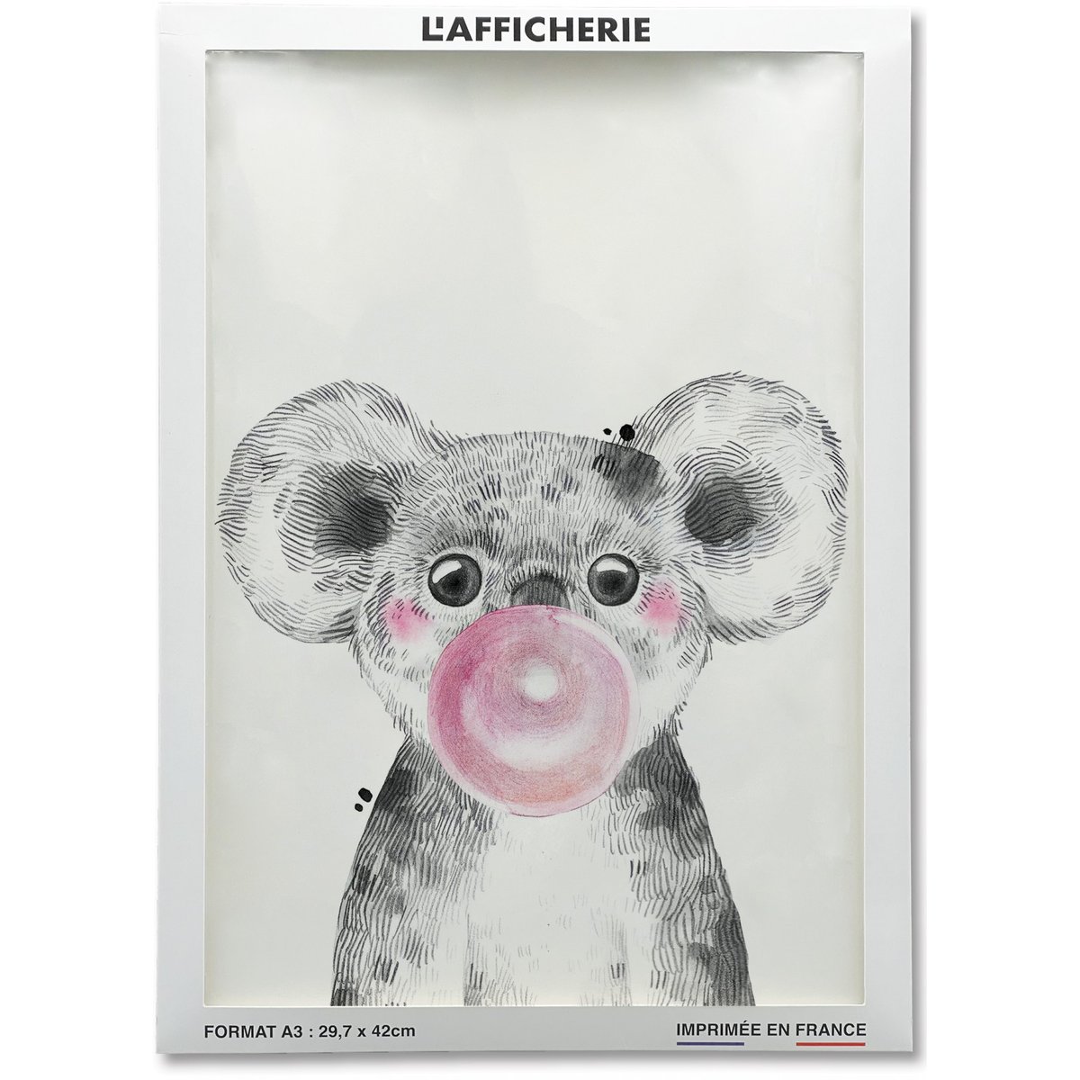 Affiche 'Bulle de Koala Rose' blanc, L'AFFICHERIE