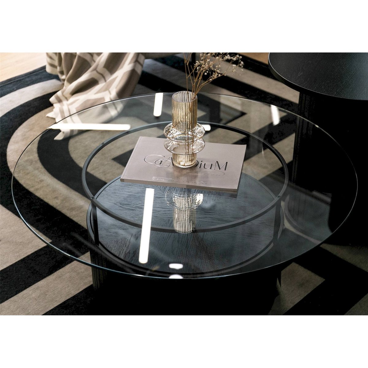 Table basse ronde collection SESANDALLY noir et transparent, RECOLLECTION