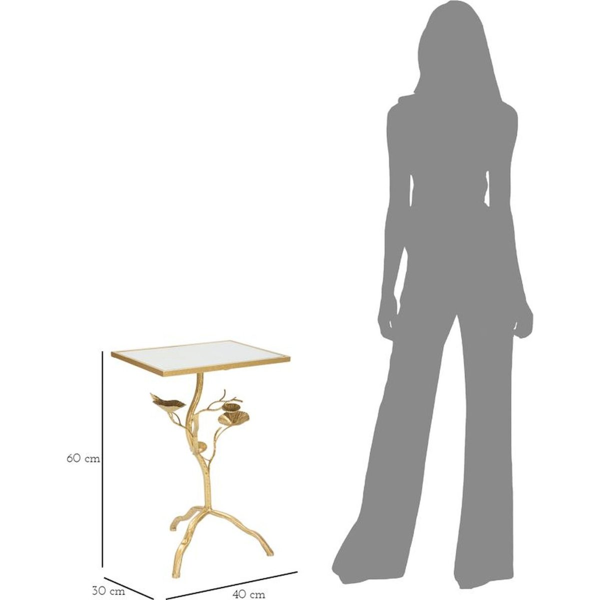 Table d'appoint plateau miroir piètement branche doré et miroir, RECOLLECTION
