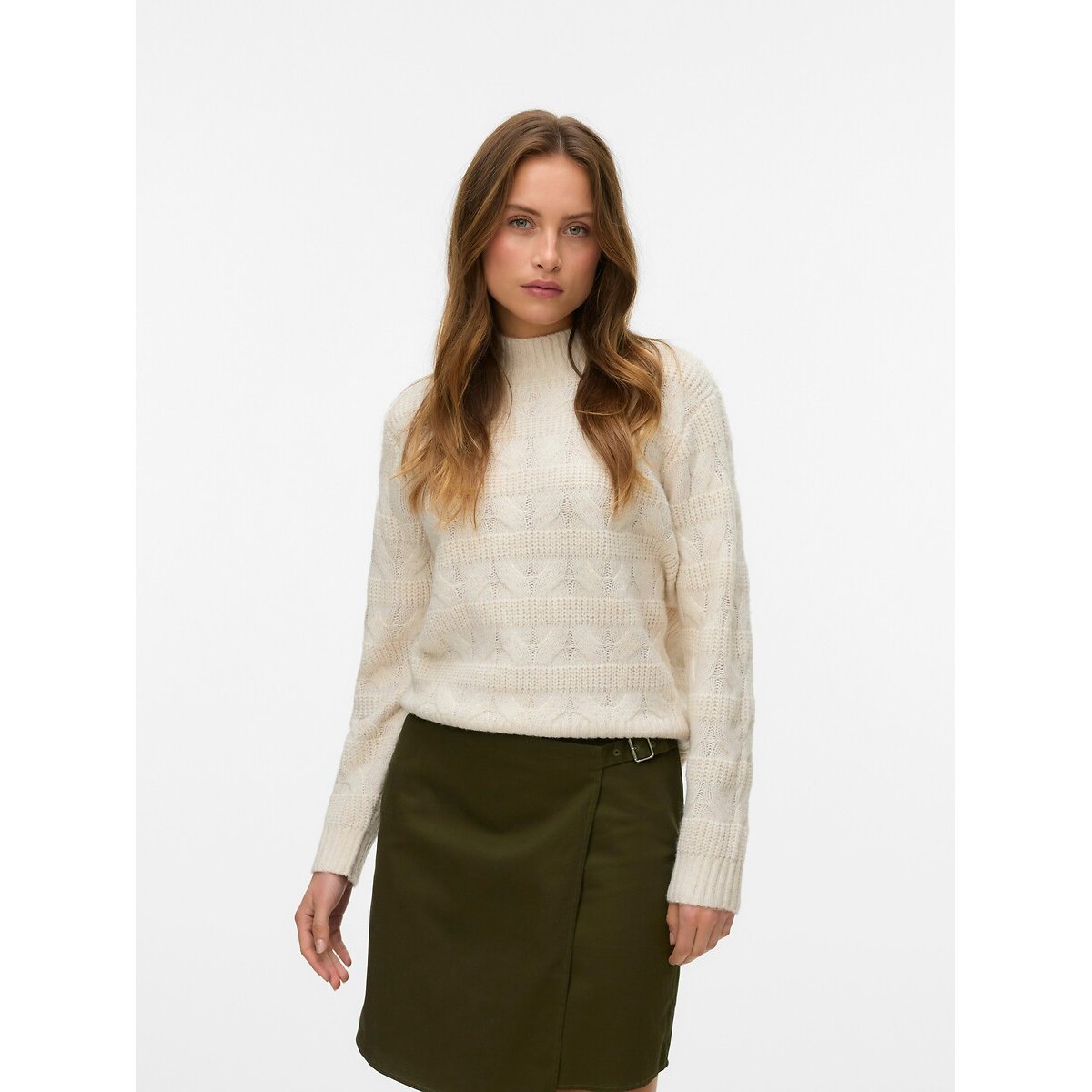 Pull col montant torsadé blanc, VERO MODA