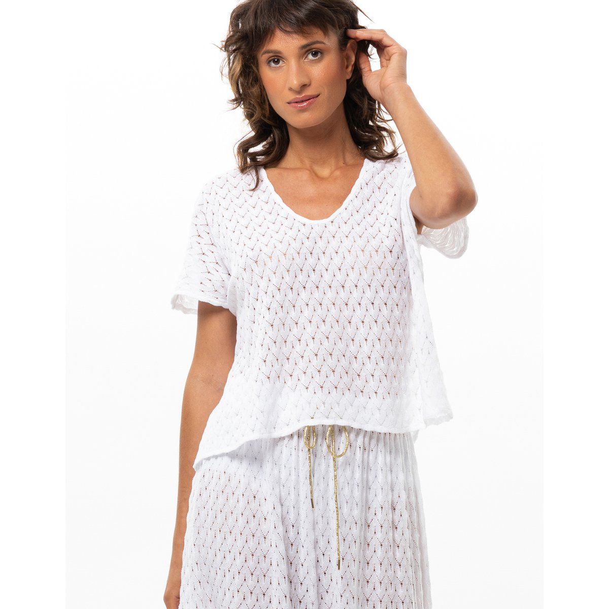 Tee-shirt en maille ajourée PAILLETTE 230 blanc, LE CHAT