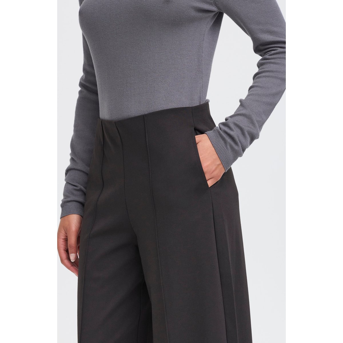 Pantalon cropped à jambes larges, taille haute noir, ICHI