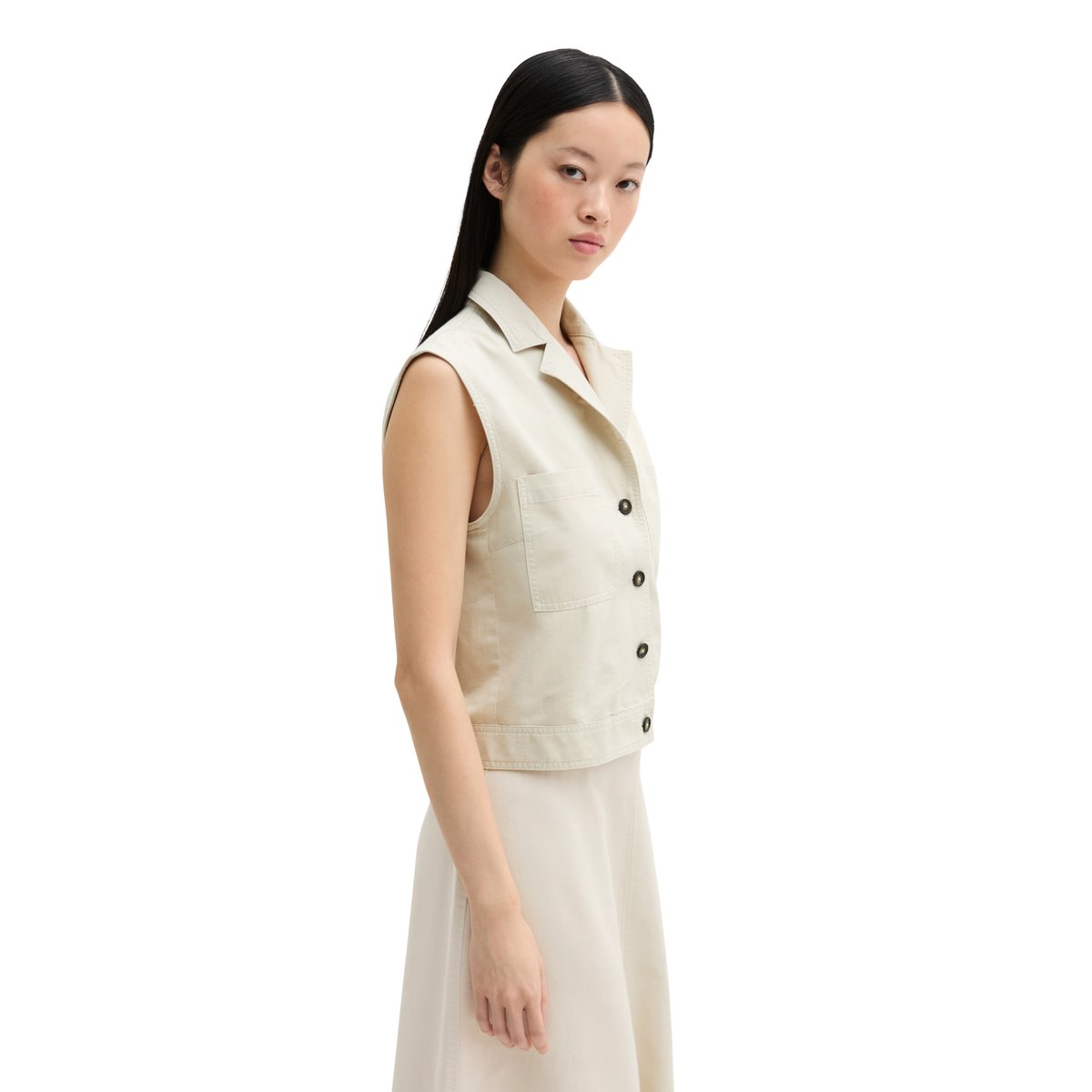 Gilet relaxed en mélange de coton bio, de lyocell et de lin gris clair, MARC O'POLO