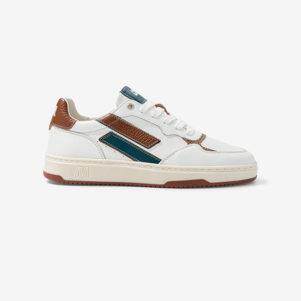 Baskets en cuir Flow blanc/vert/camel, CAVAL