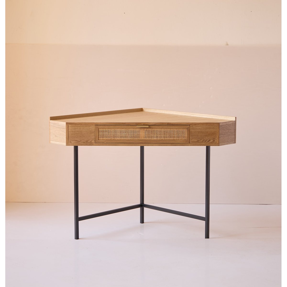 Bureau d'angle, bois et rotin, 1 tiroir, SETO bois naturel, NORDLYS