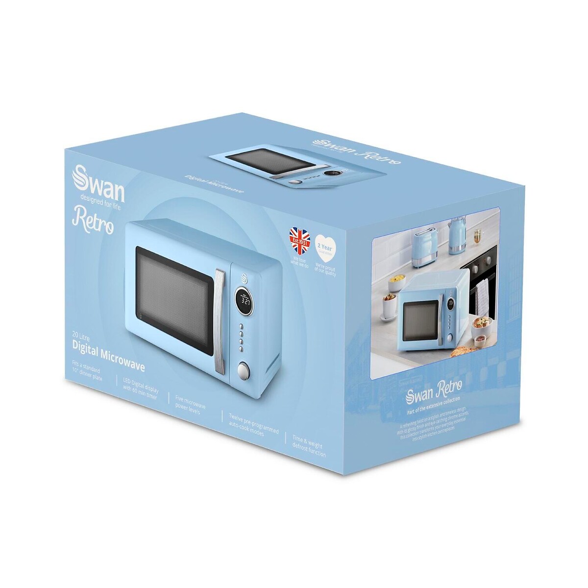 RetroRevive 800W Digital Microwave blue, SWAN