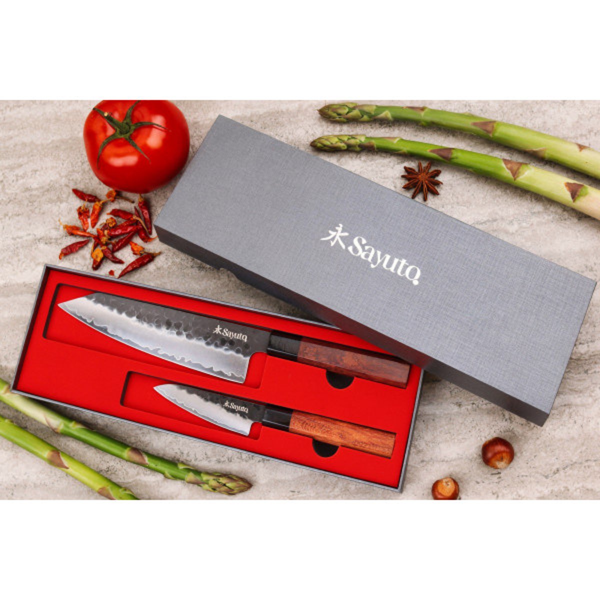 Set 2 couteaux Sequoia San Mai office et chef v002237, SAYUTO