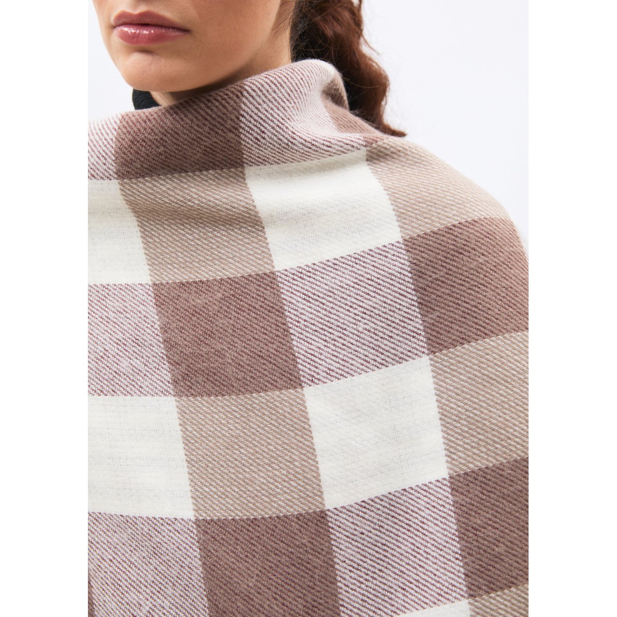 Poncho double face à carreaux off white/beige, HUMILITY