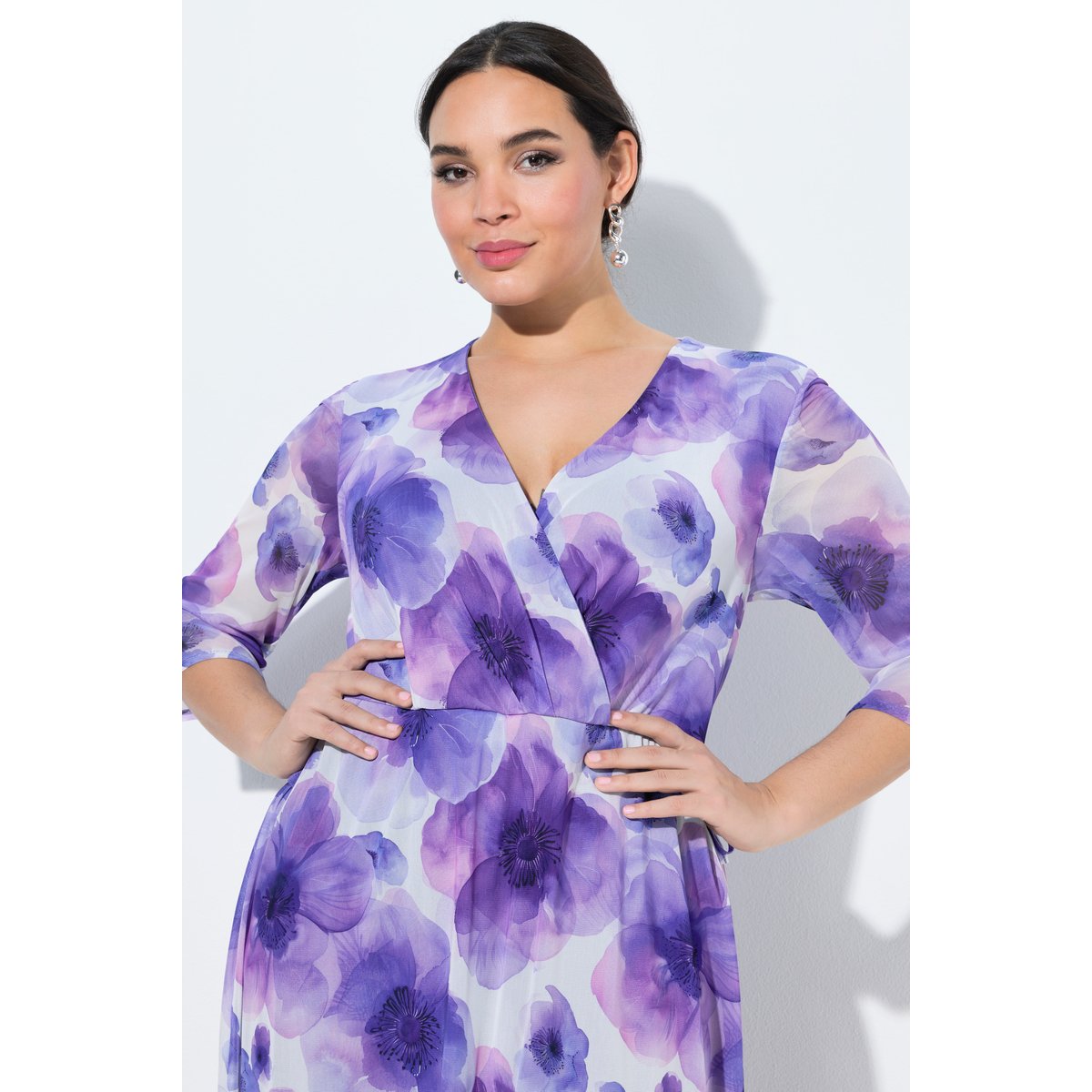 Robe maxi doublée, motif floral violet, ULLA POPKEN