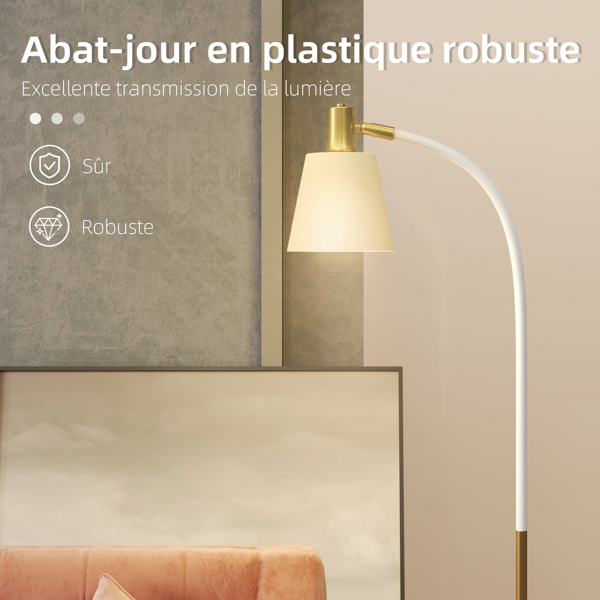 Lampadaire Métal Blanc blanc, HOMCOM