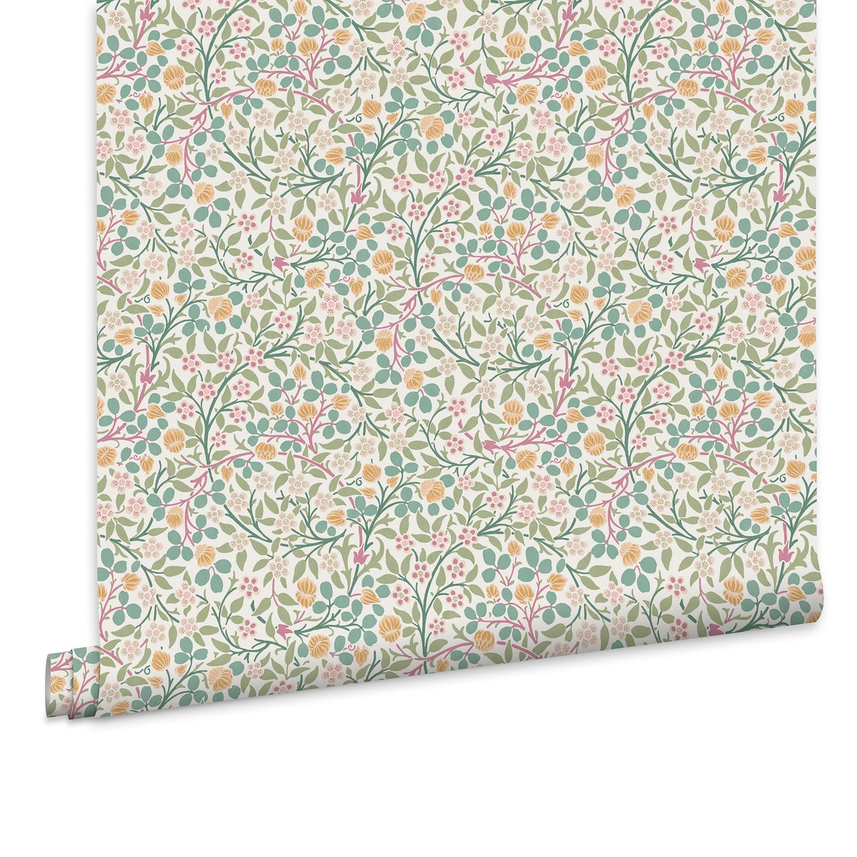 Papier peint fleuri Clover Spring Garden vert, rose, orange, WILLIAM MORRIS AT HOME