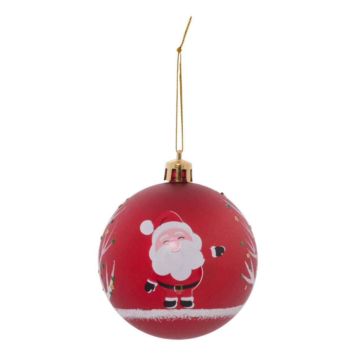 Lot de 6 boules de Noël en plastique rouge et blanc D. 70 mm modèle b, FEERIC LIGHTS & CHRISTMAS