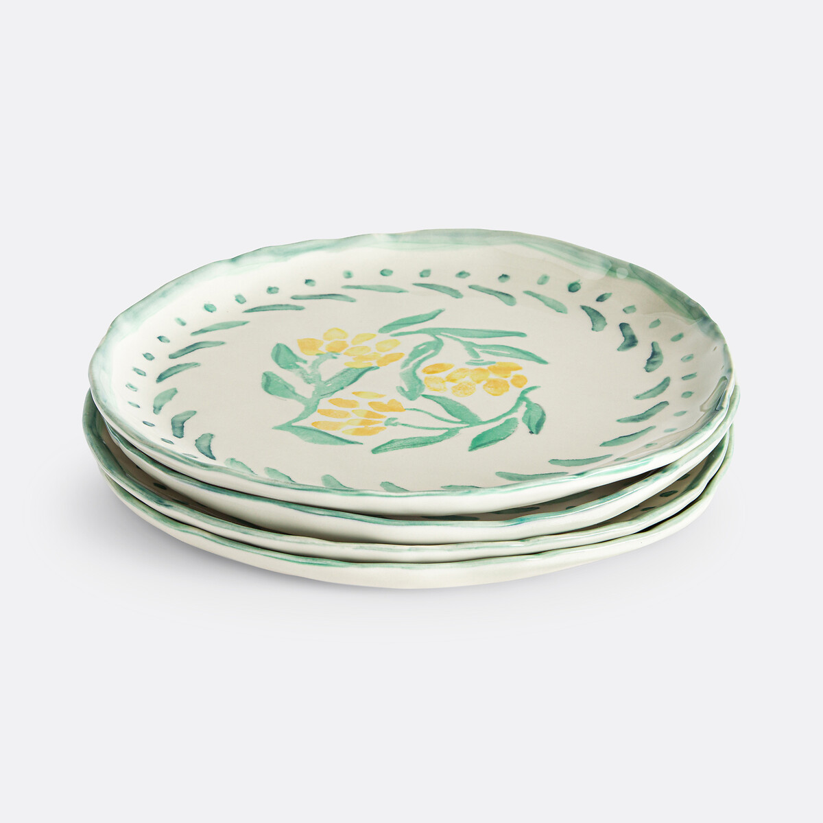 Lot de 4 assiettes plates en grès, Capria jaune/vert, LA REDOUTE INTERIEURS