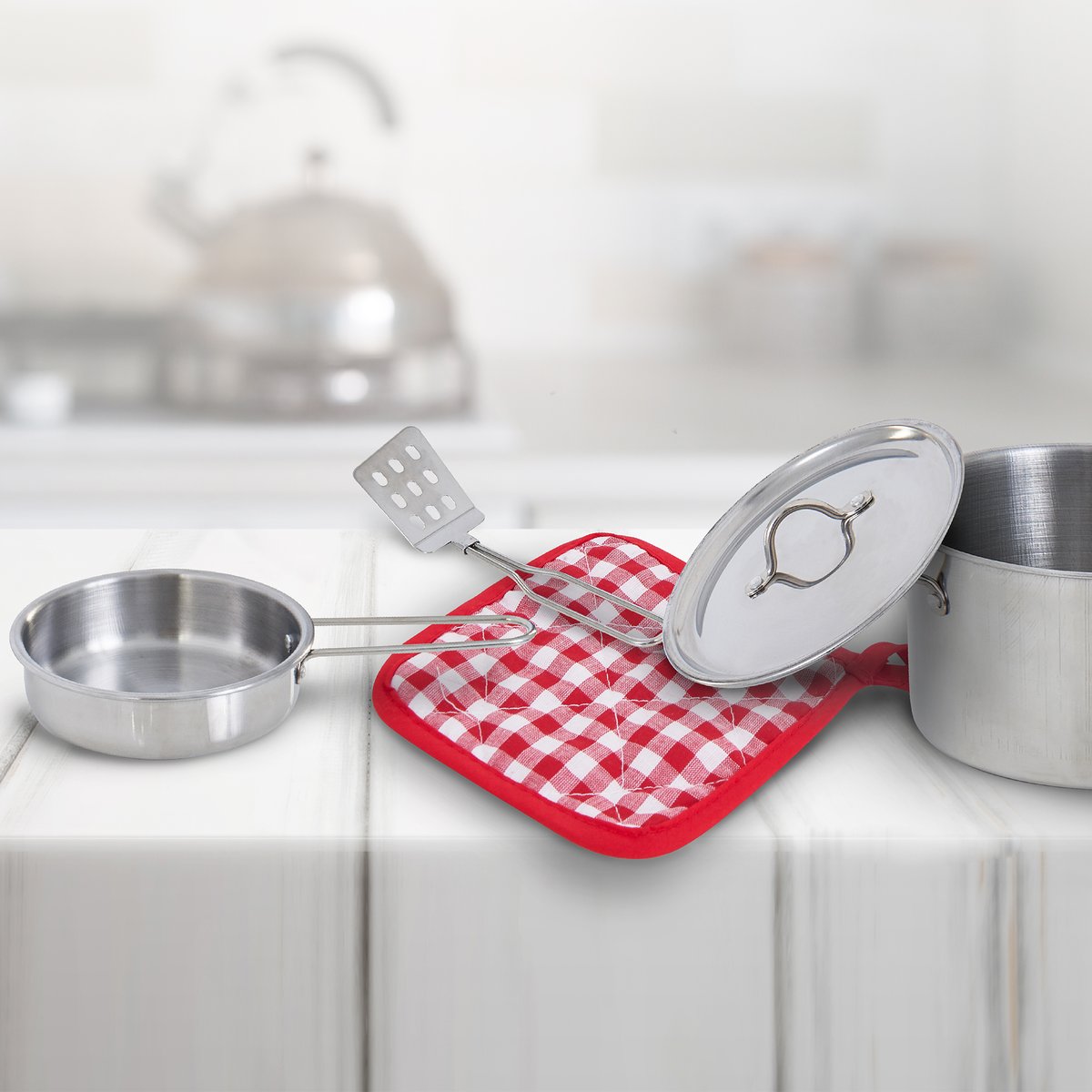 Set de cuisine inox 11 pièces pour jeu d’imitation, LITTLE CHEF gris, TEAMSON KIDS