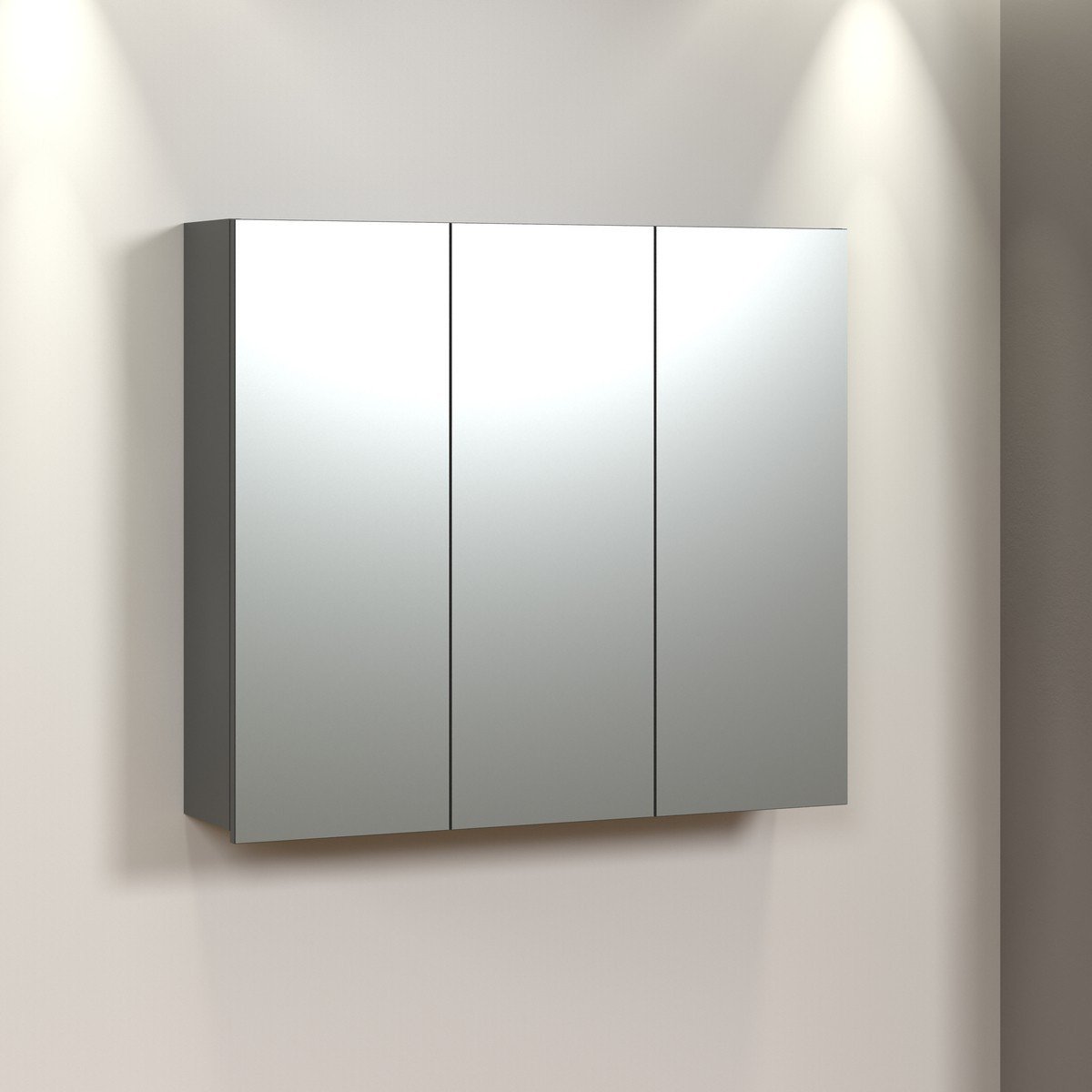 Armoire de toilette 3 portes miroir L90 cm - PUREBLISS gris anthracite, CALICOSY