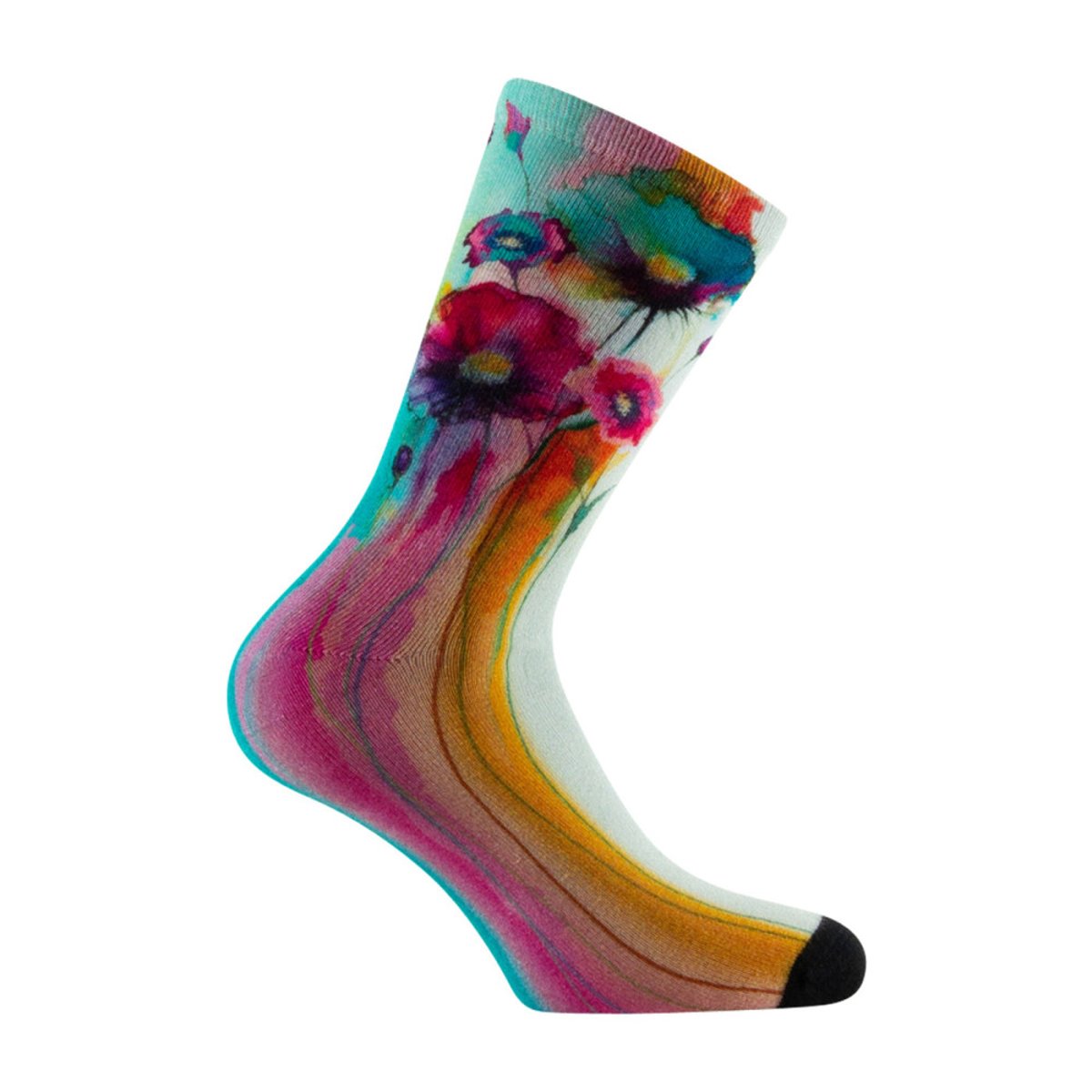 Mi-chaussettes Femme Kindy imprimée Fleurs en aquarelle turquoise orange, KINDY