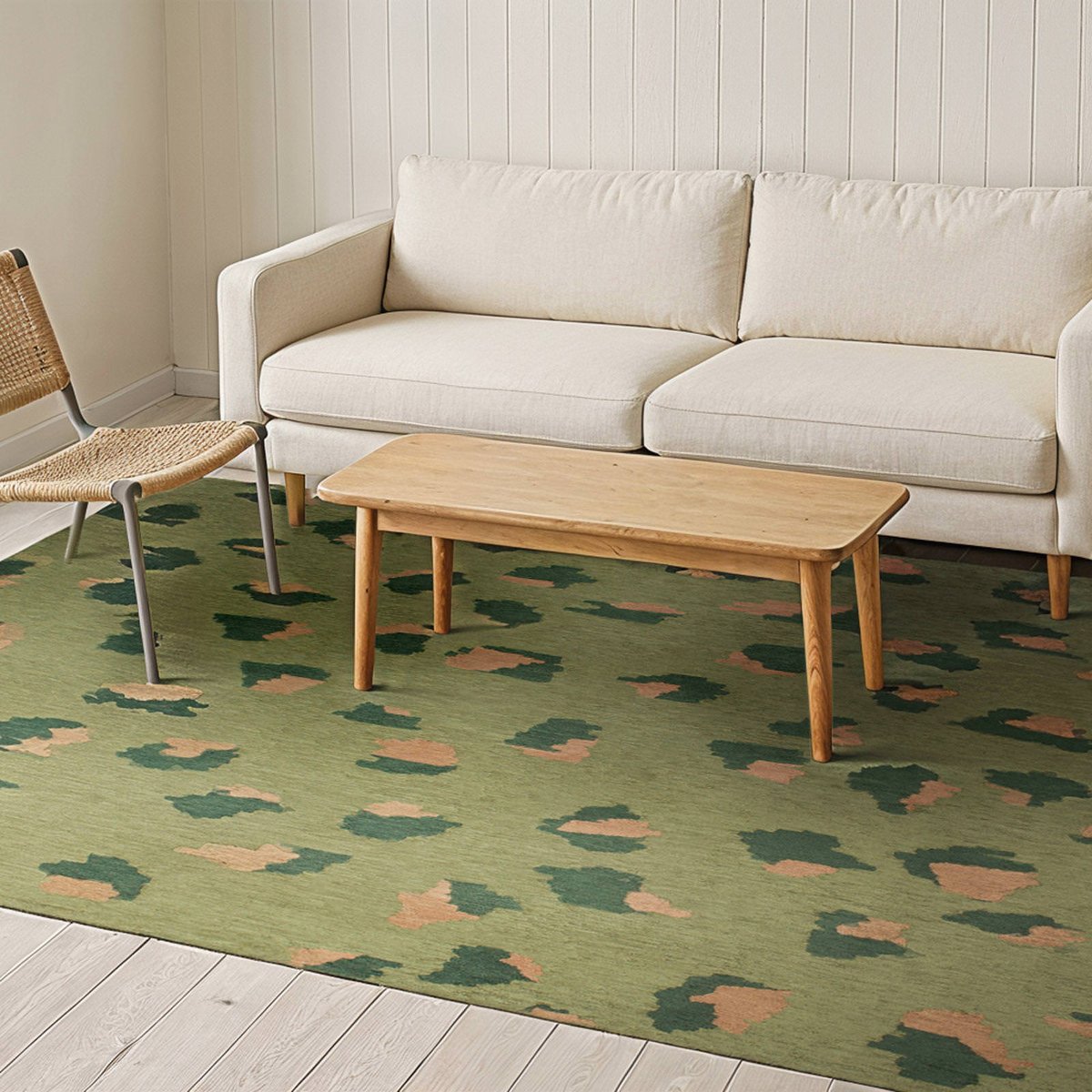 Tapis intérieur extérieur jacquard, LEO vert olive à motif léopard doux, RECOLLECTION