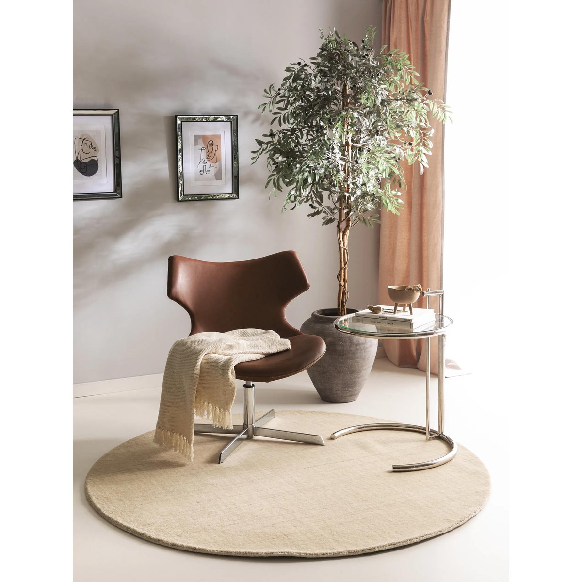 Tapis rond en laine tissé main JAMAL crème, BENUTA