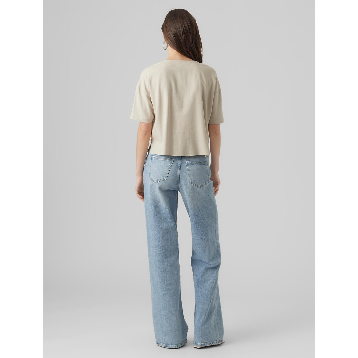 Blouse courte, encolure v, manches courtes ecru, VERO MODA
