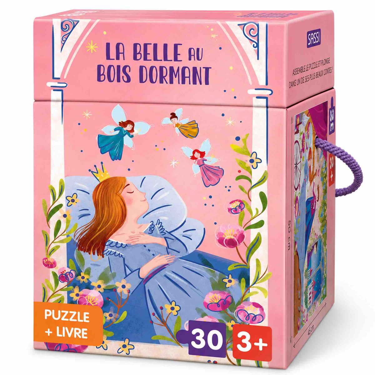 Puzzle et livre Disney, 30 pièces, La Belle au bois dormant rose, SASSI
