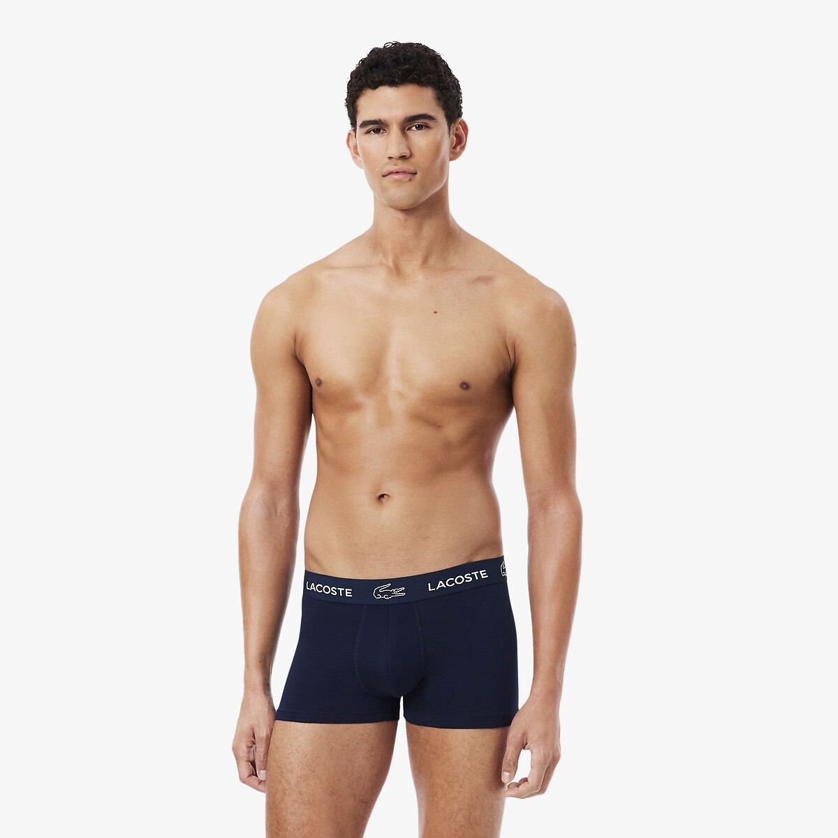 Lot de 3 boxers courts unis, en coton, stretch marine + marine + marine, LACOSTE