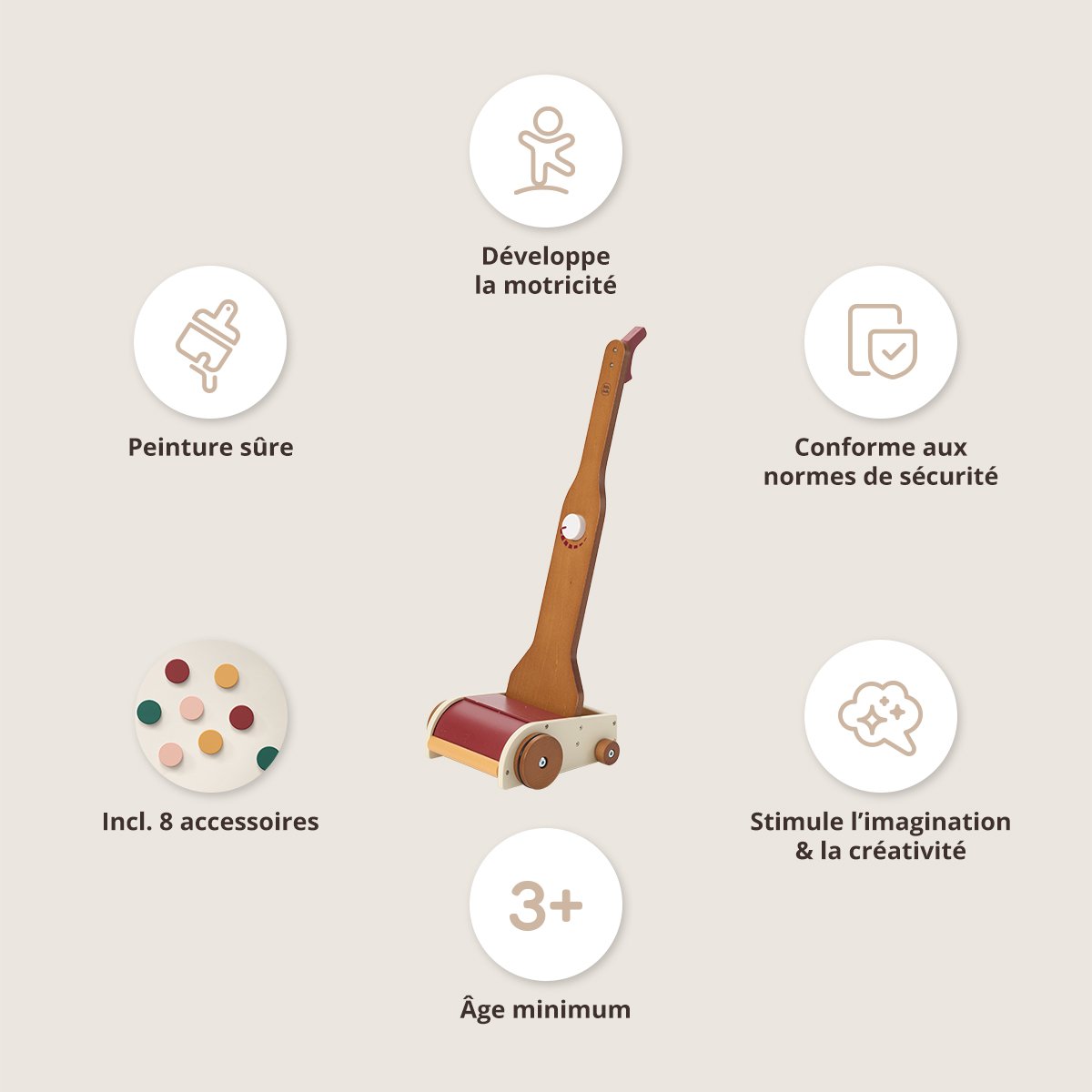 Jouet aspirateur 8 aimants inclus NOYER marron, PETITE AMELIE
