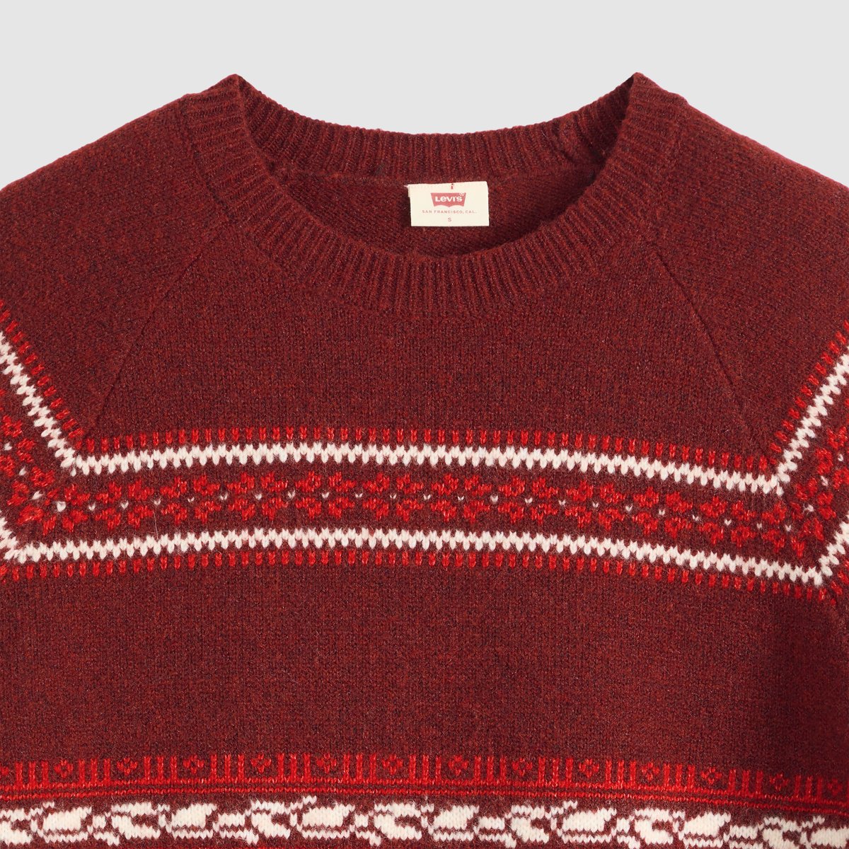 Pull col rond jacquard Jolie rouge - coralie fairisle v7 warm cabernet, LEVI'S