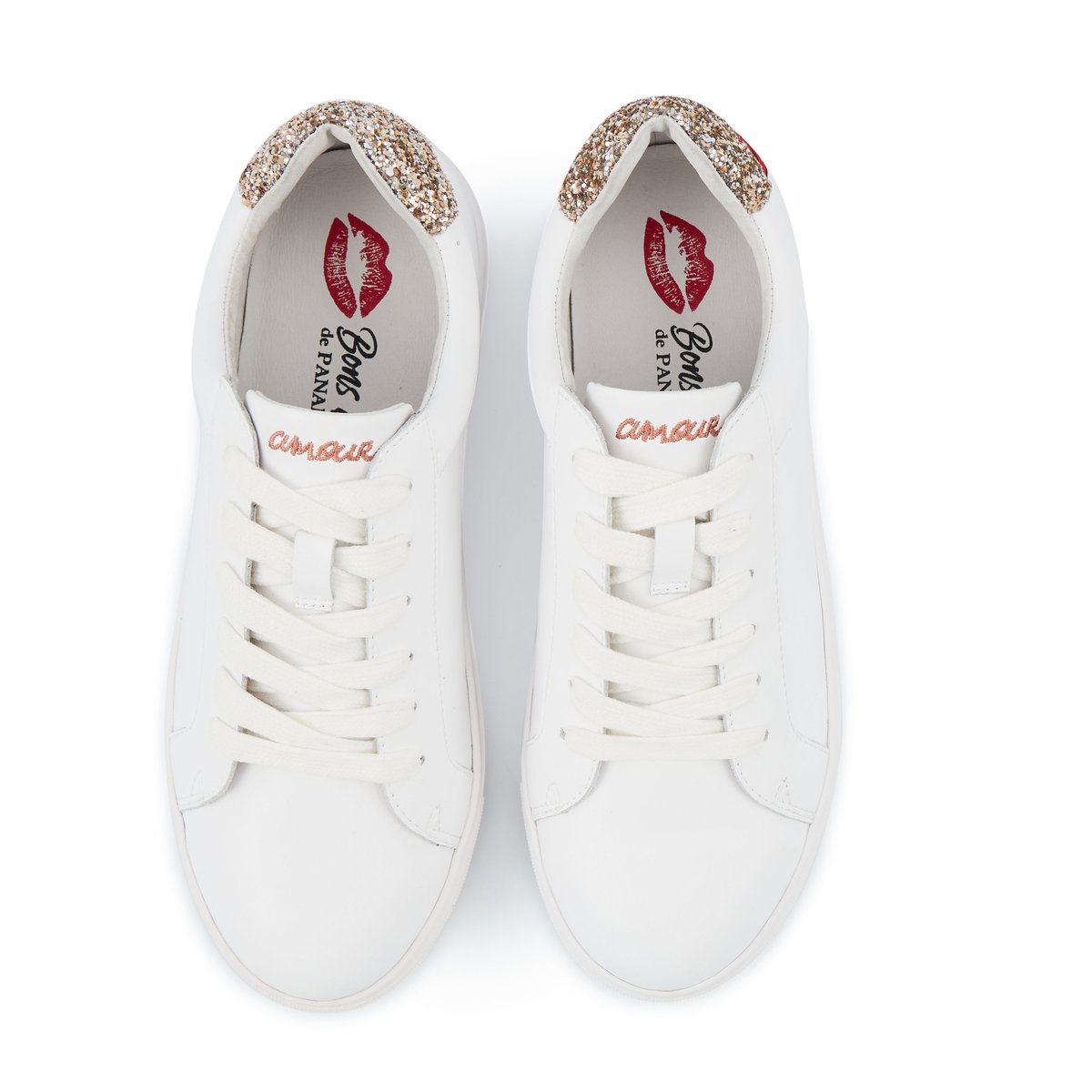 Baskets En Cuir Simone Petit Amour Glitter blanc, BONS BAISERS