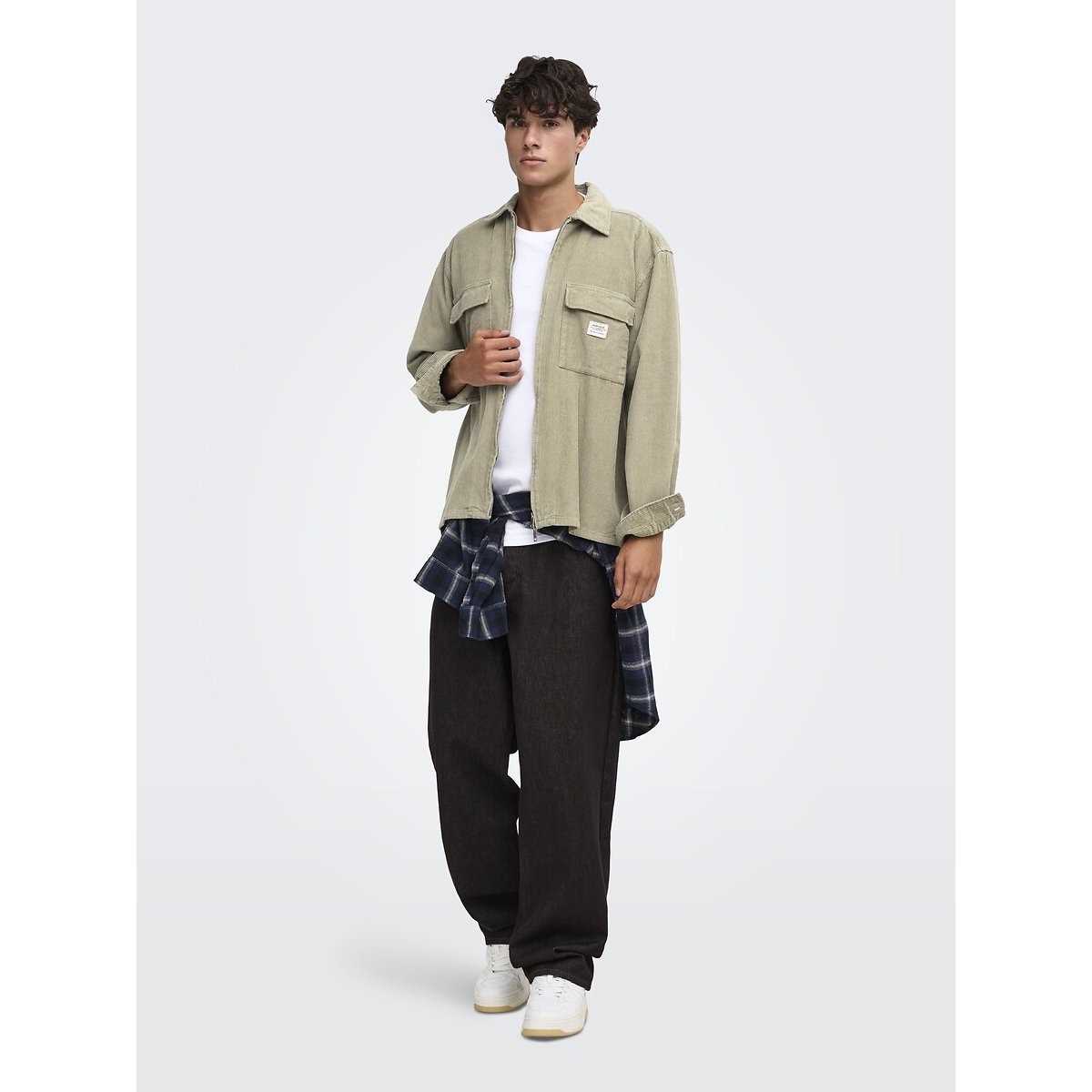 Veste en velours, zippée beige, ONLY & SONS