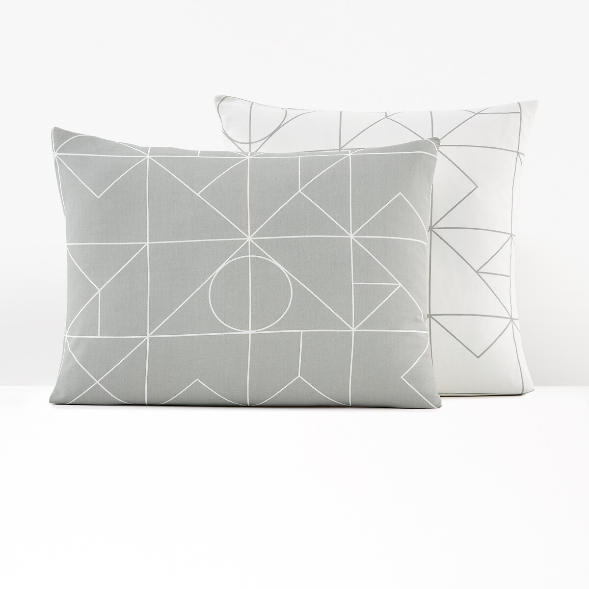 Taie d'oreiller pur coton, Vidmey gris/blanc, SO'HOME