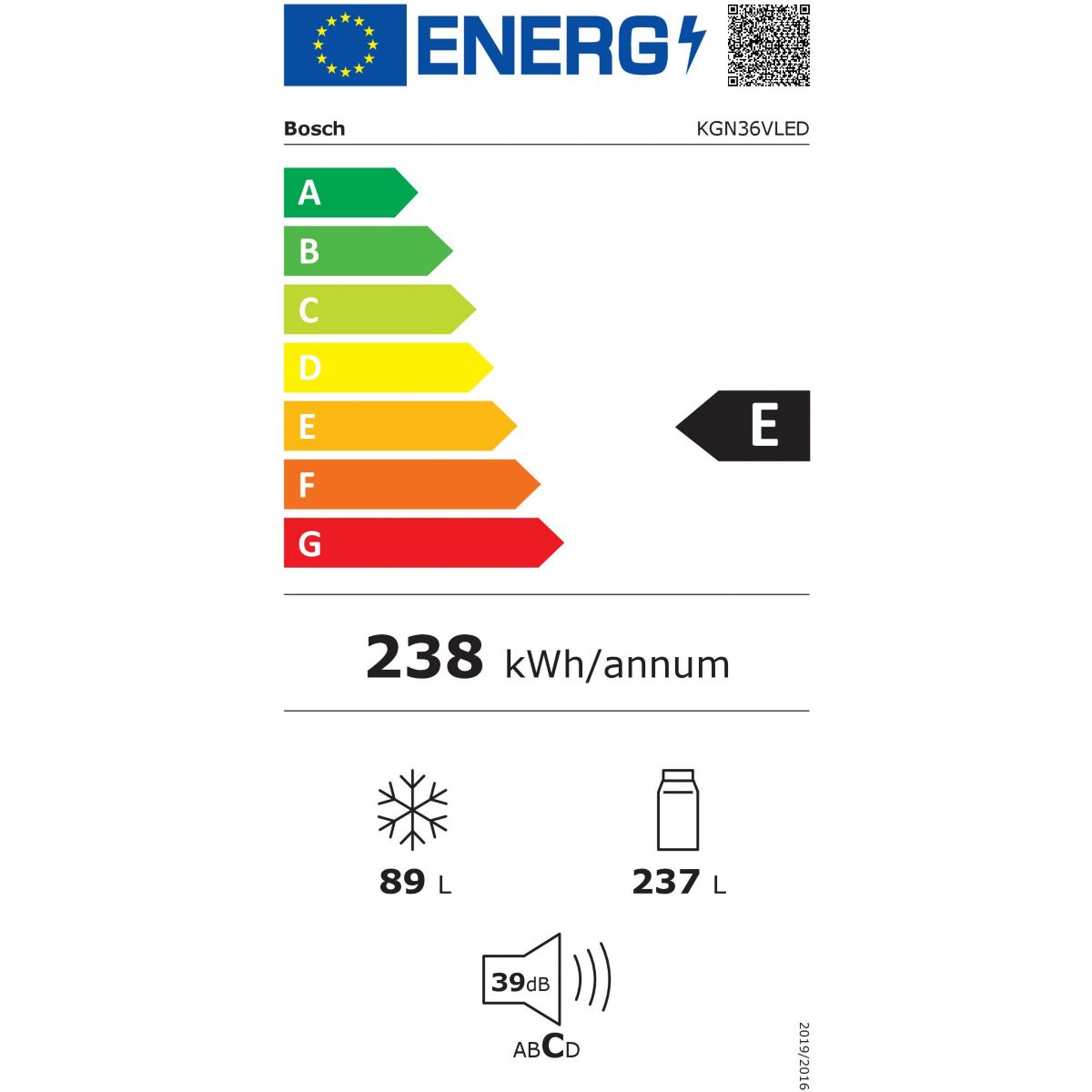 Réfrigérateur combiné KGN36VLED Série 4 VitaFresh inox, BOSCH