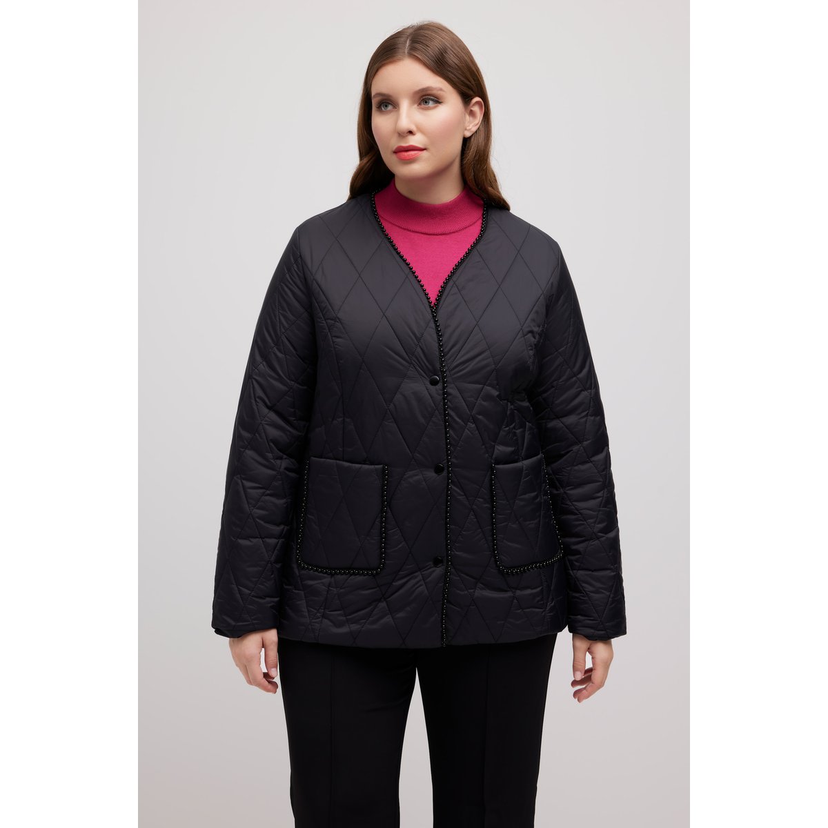 Veste matelassée, bordure en perles, col en V noir, ULLA POPKEN