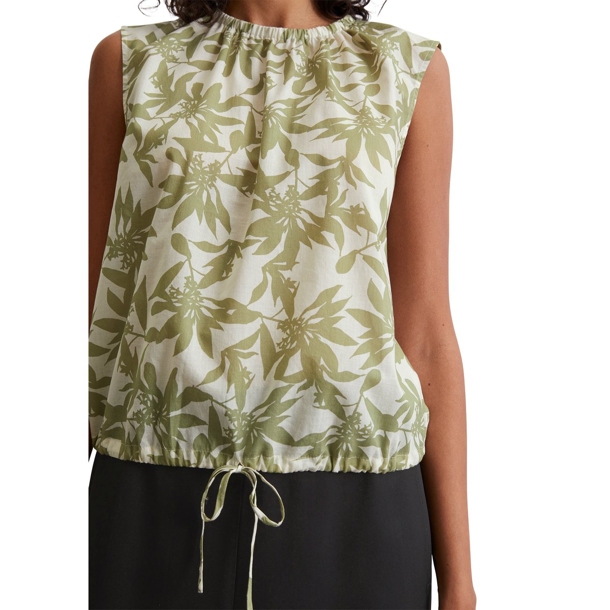 Top chemisier à motifs cropped en voile de coton léger blanc, MARC O'POLO