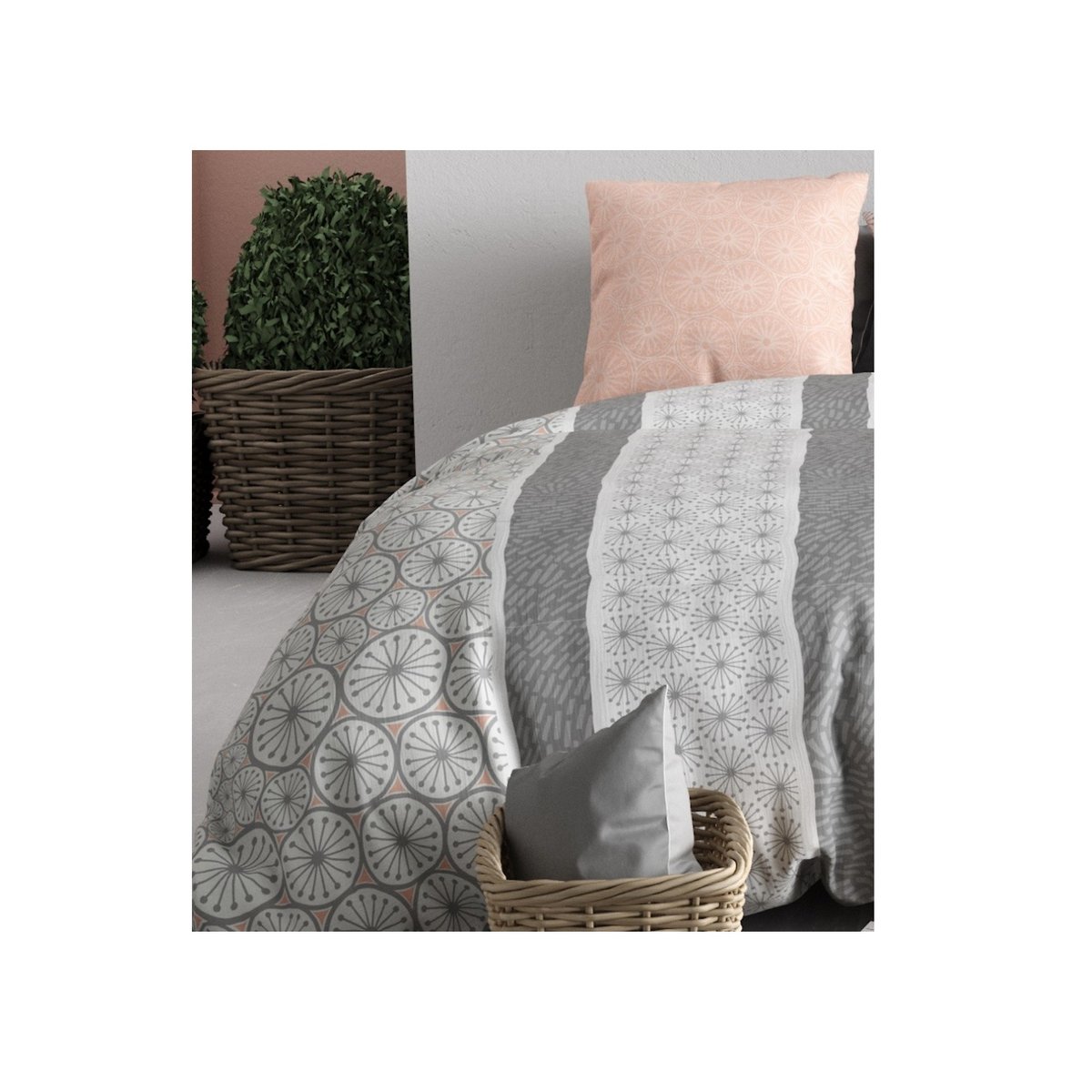 Housse couette + taie Manda cora rose, EDEN