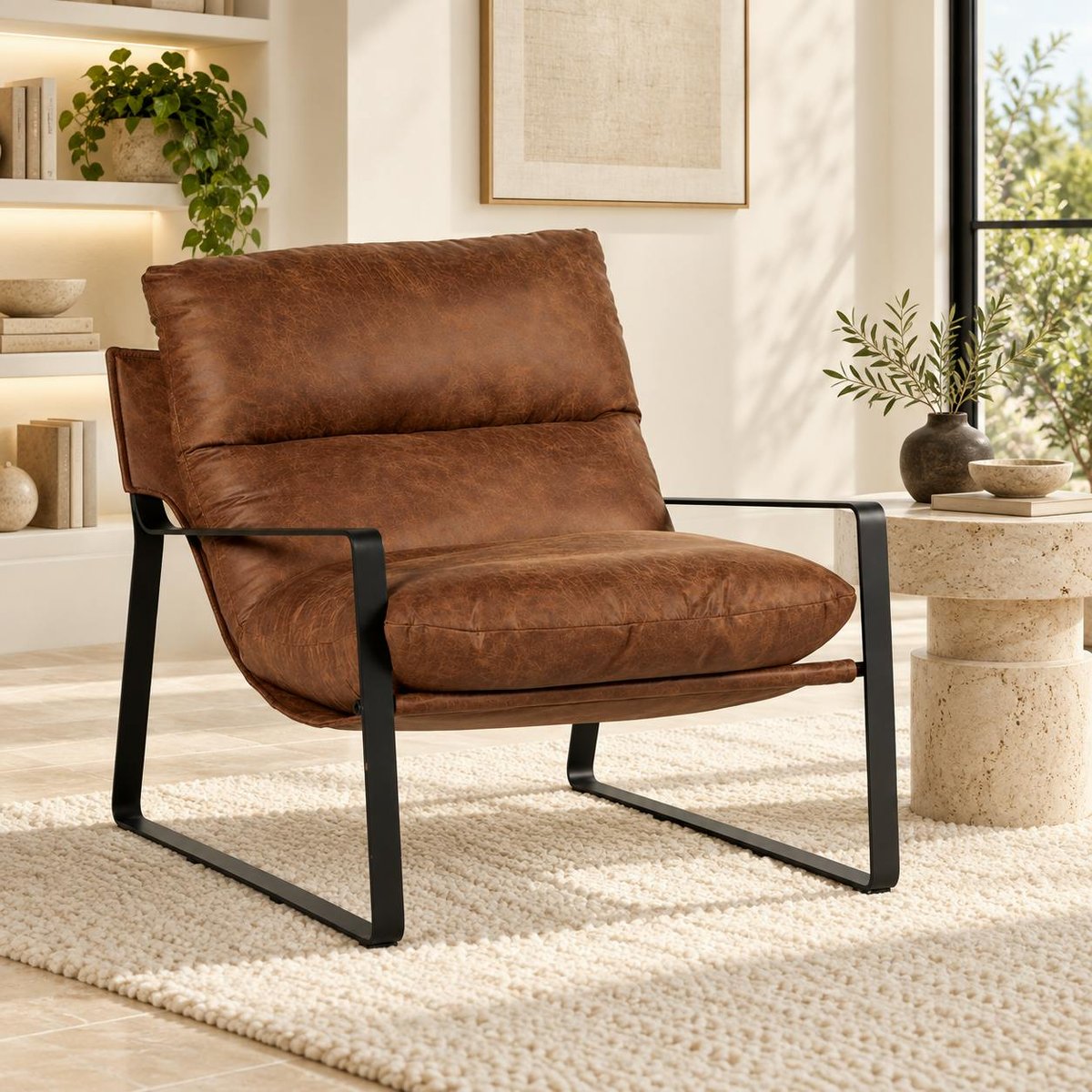 Fauteuil design tissu havane et métal EPIKA marron, PIER IMPORT