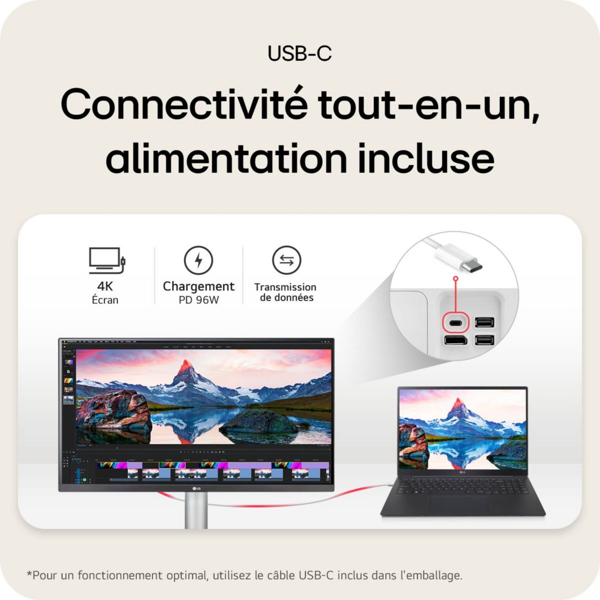 Ecran PC 4K 27UP850K-W UltraFine UHD 4K 27'' IPS HDR 400 USB-C 96W couleur unique, LG