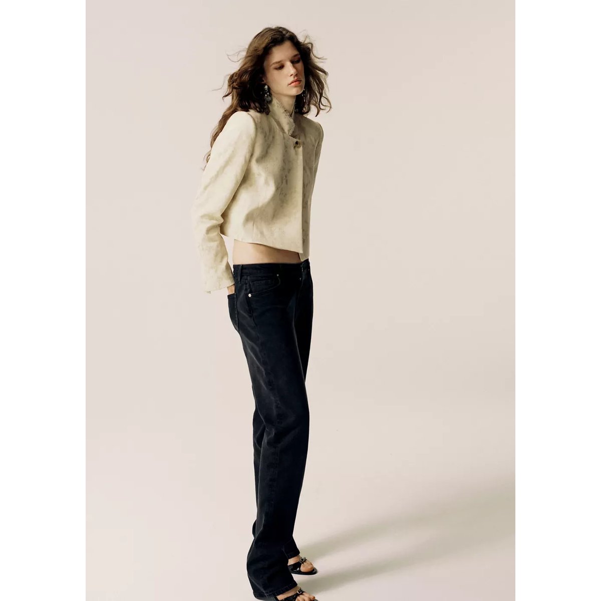 Jean slim taille classique black denim, MANGO
