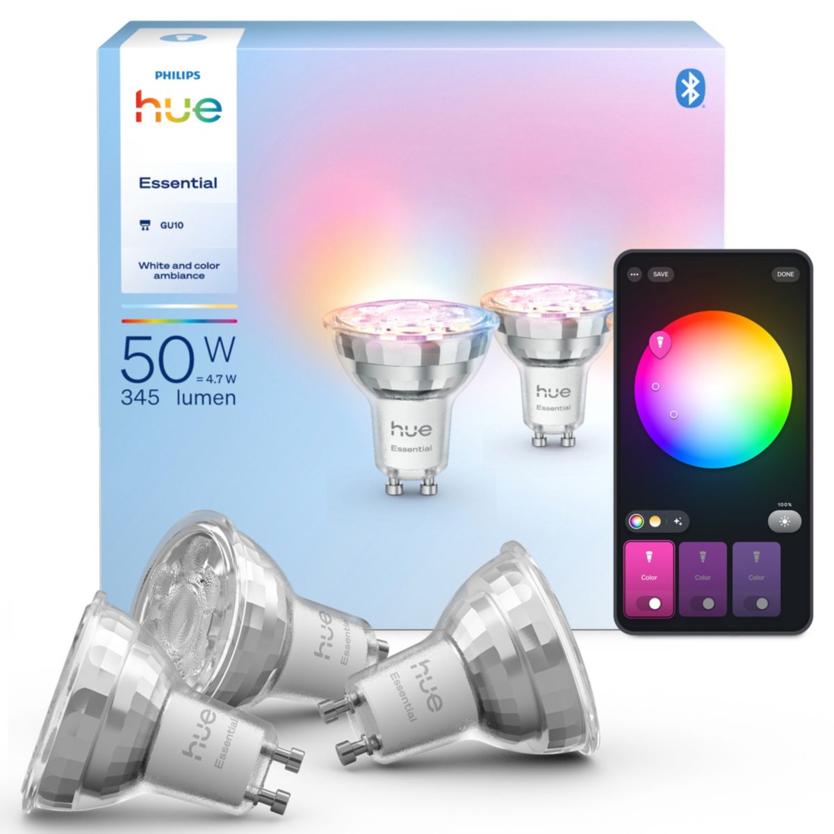 Pack Essential- 3/GU10 White&Color Ambiance couleur unique, PHILIPS HUE