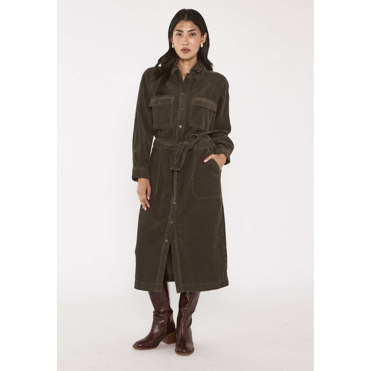 Robe droite kaki en velours de coton BETANIE kaki, Maison 123