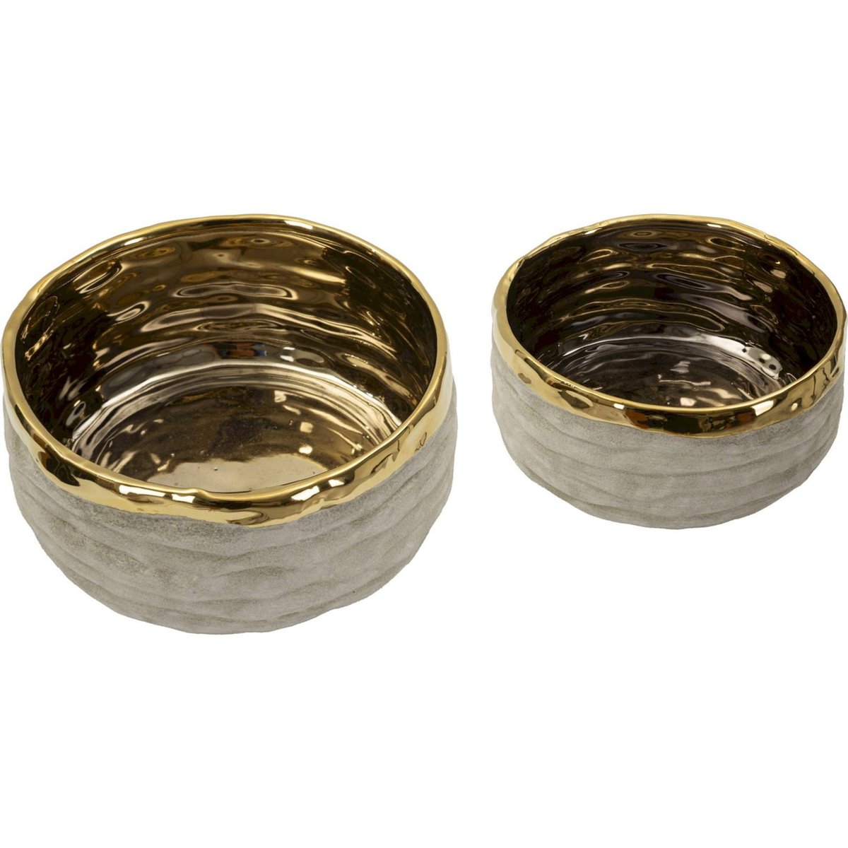 Cachepots bas en céramique lot de 2 MODERN gris et doré, RECOLLECTION