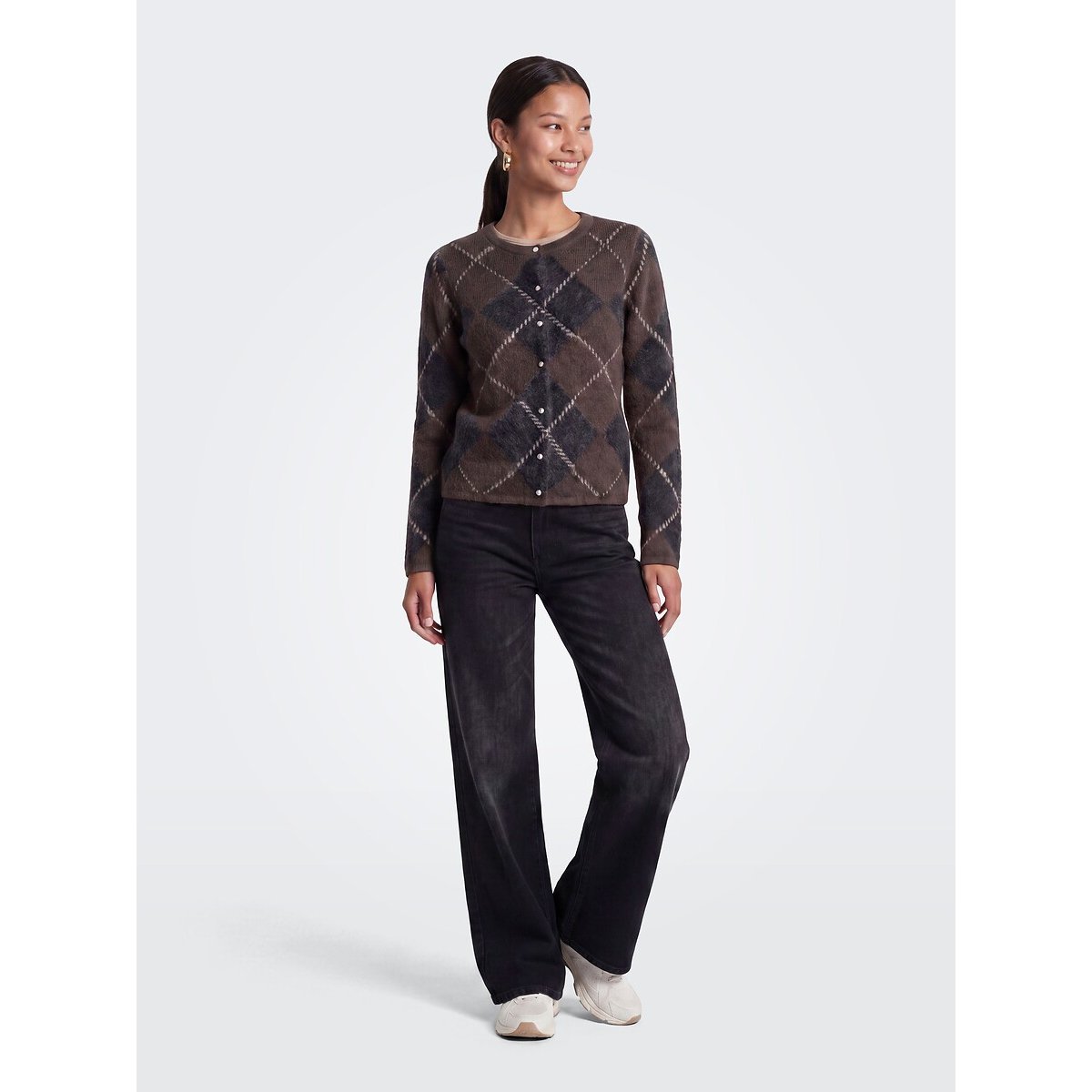Gilet manches longues imprimé jacquard imprimé marron, ONLY