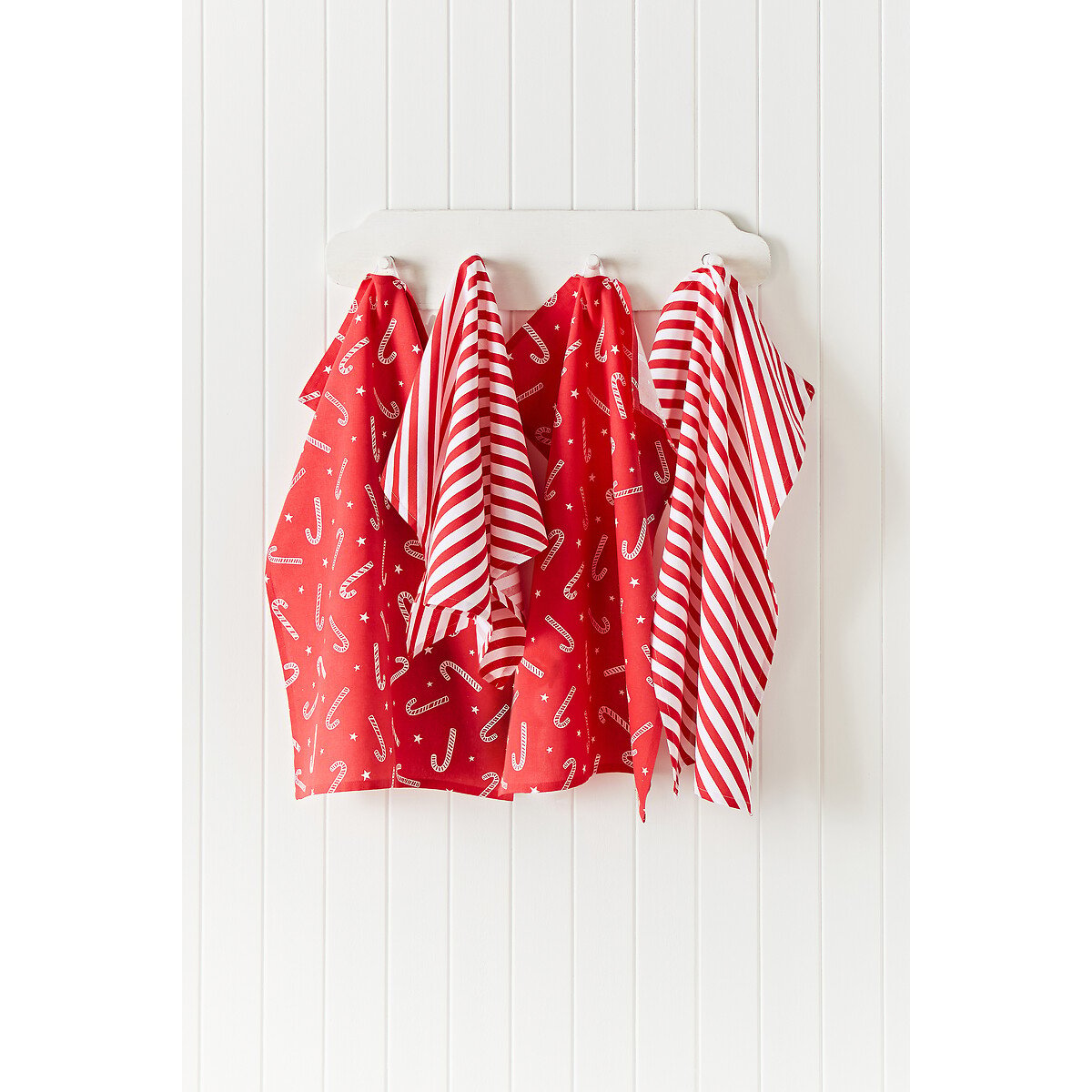 Set of 4 Christmas Candy Cane Tea Towels red, CATHERINE LANSFIELD