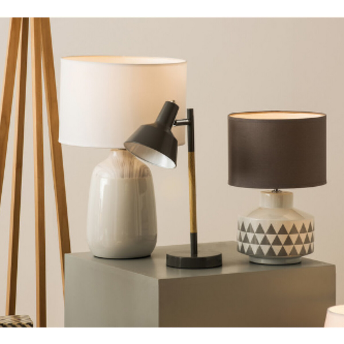 Wini White Ceramic Table Lamp with Grey Shade white, SO'HOME