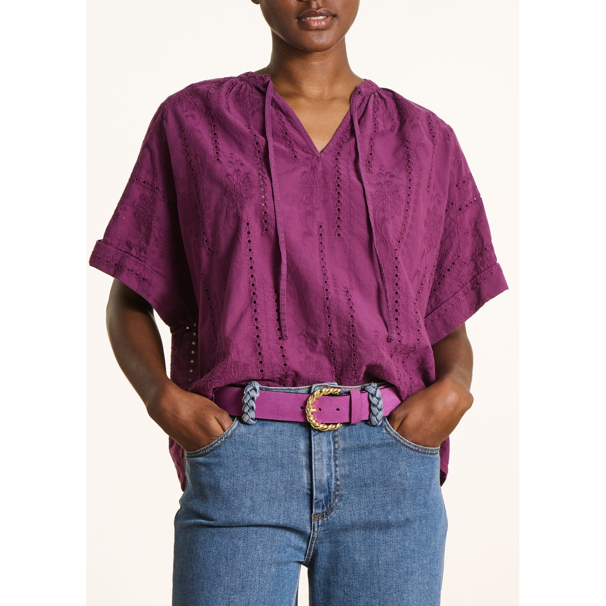 Ceinture en cuir boucle twistée violet, LA FEE MARABOUTEE