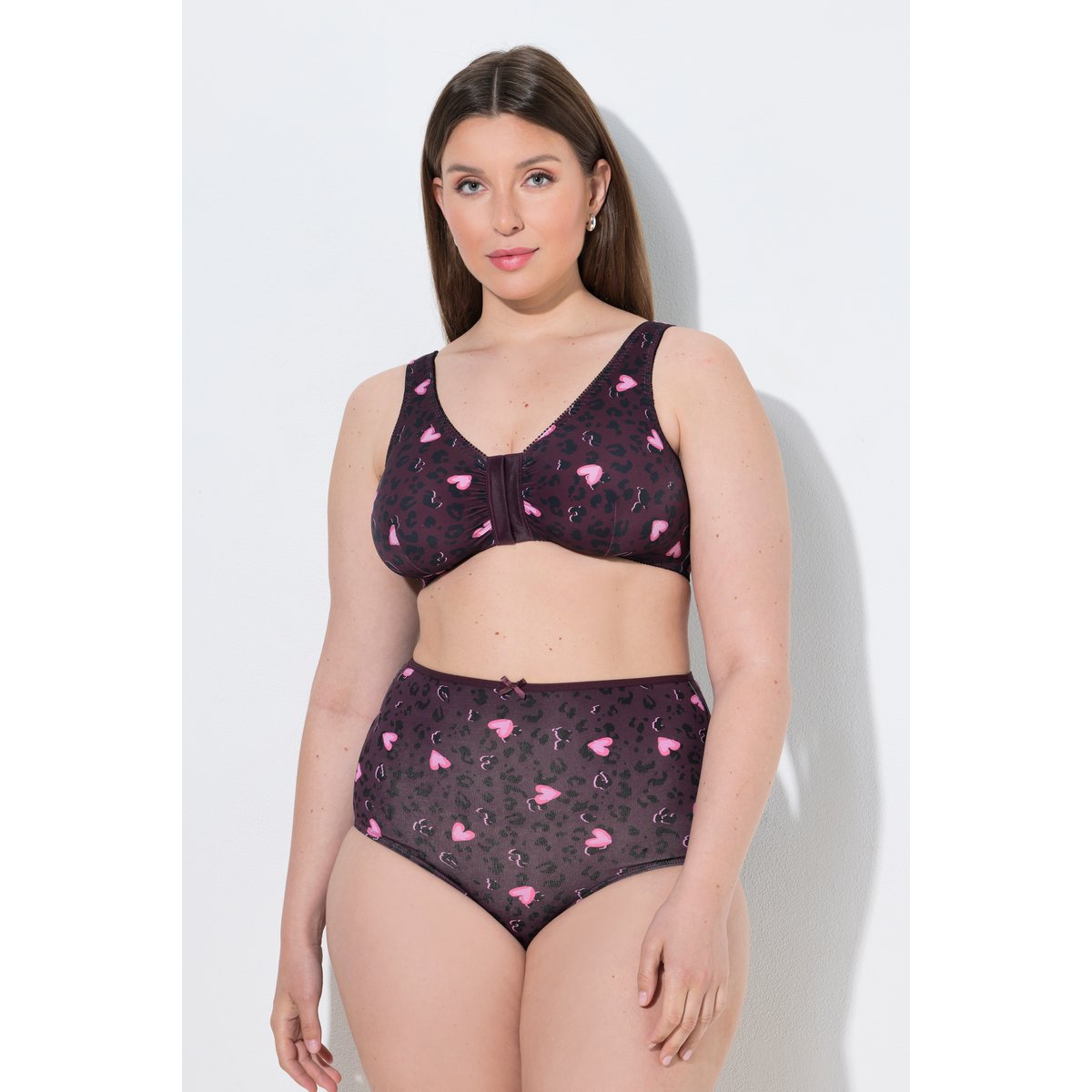 Brassière, motif léopard/cœurs prune foncé, ULLA POPKEN