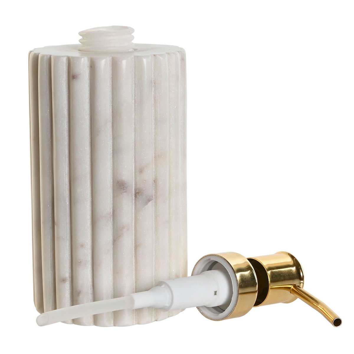 Distributeur de savon en marbre blanc et métal doré 8x8x20cm blanc, WADIGA
