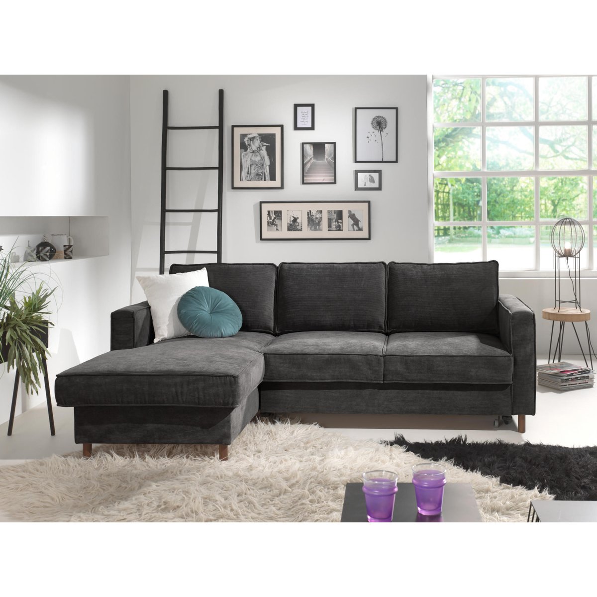 Canapé d'Angle Convertible 4 places - JAKE gris foncé, BEST MOBILIER