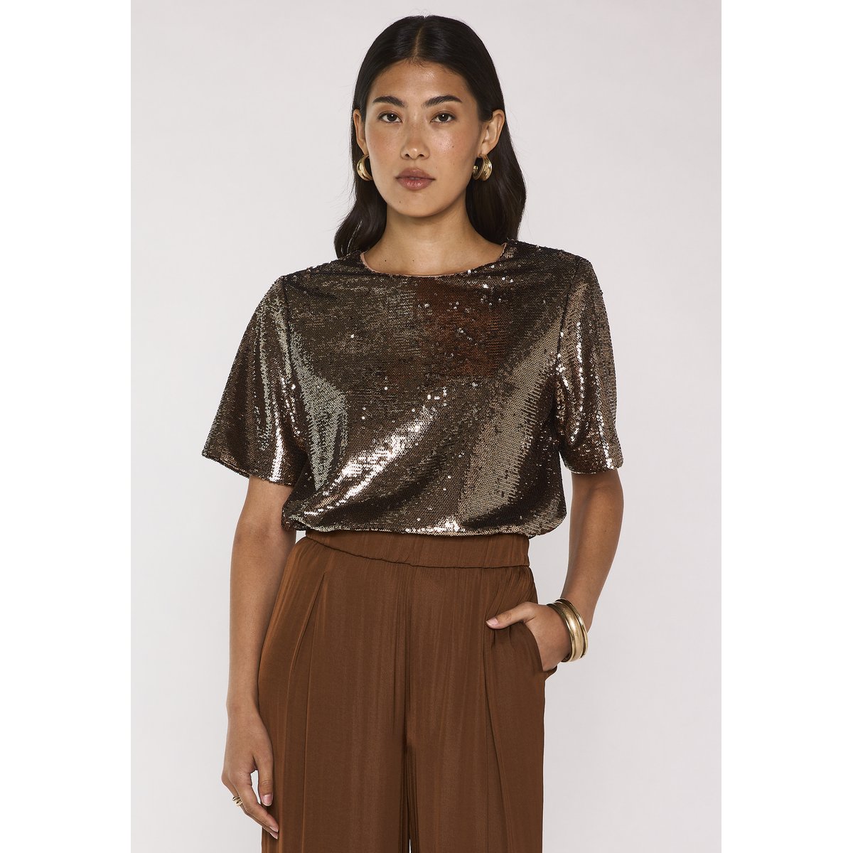 T-shirt à manches courtes en sequins TARA cuivre, Maison 123